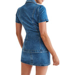 Denim Short Sleeve Top and Mini Skirt Set