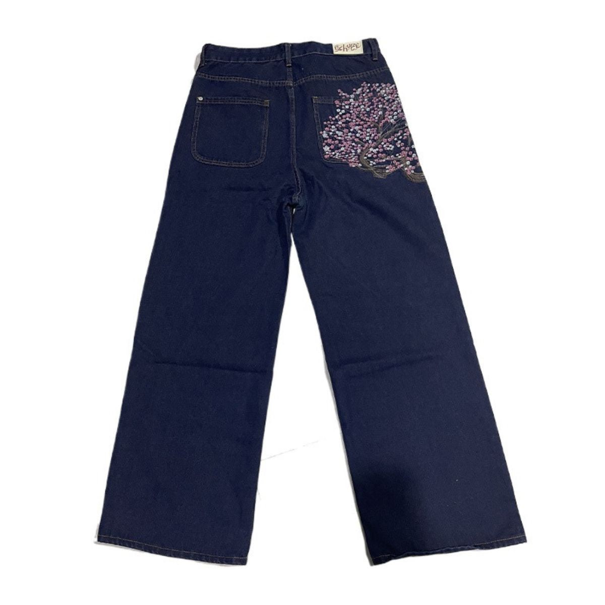 Plum Blossom Embroidery Relaxed Fit Jeans