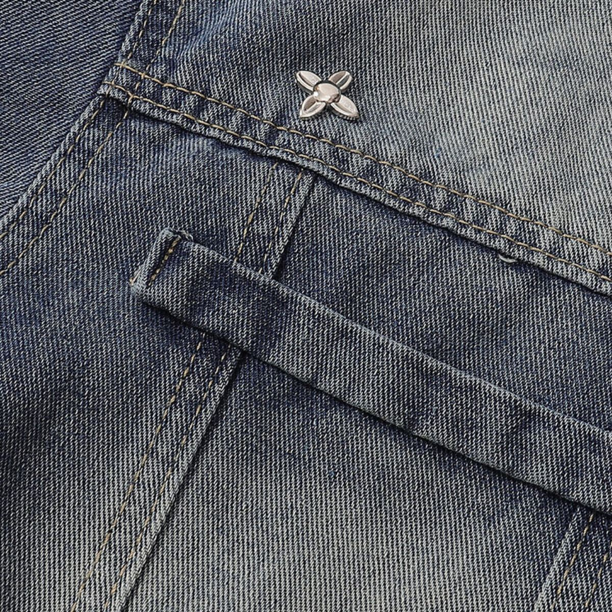 Silver Metal Flower Studs Denim Jacket