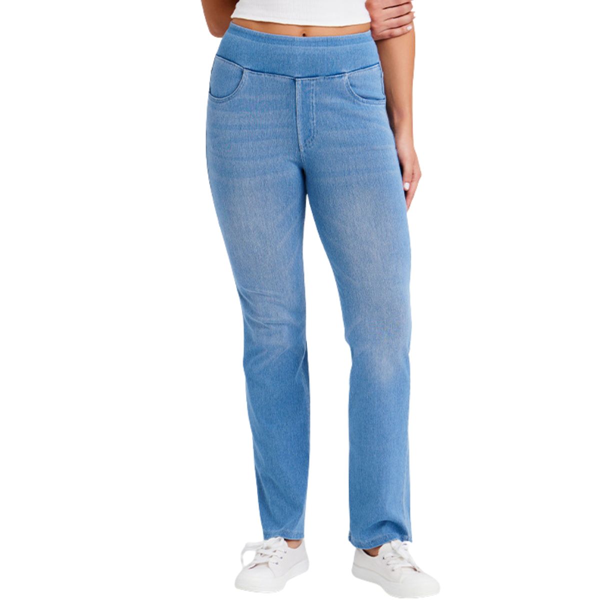 Mid-Rise Washed Whisker Knit Denim Pants