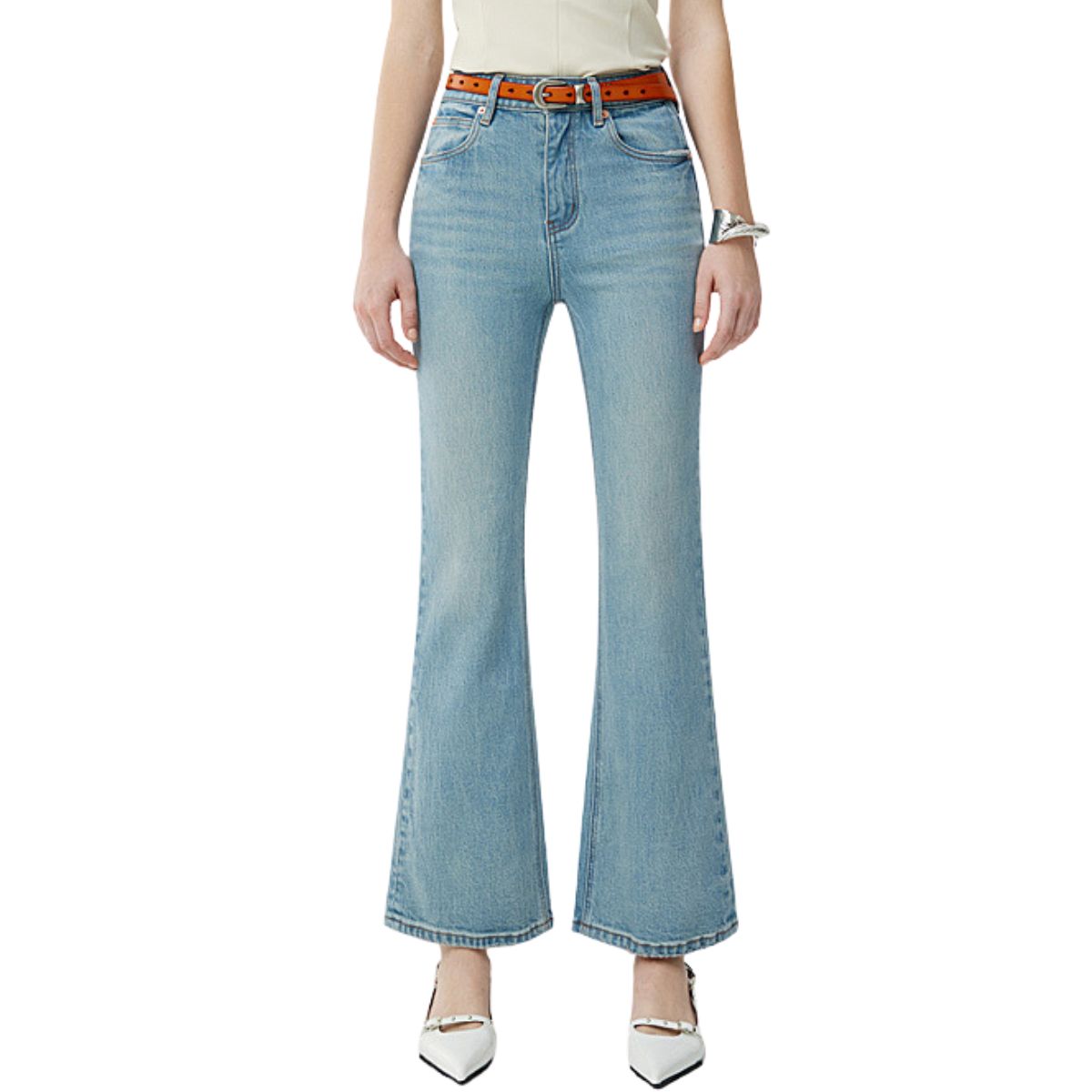 Risen High-Rise Raw Hem Bootcut Jeans