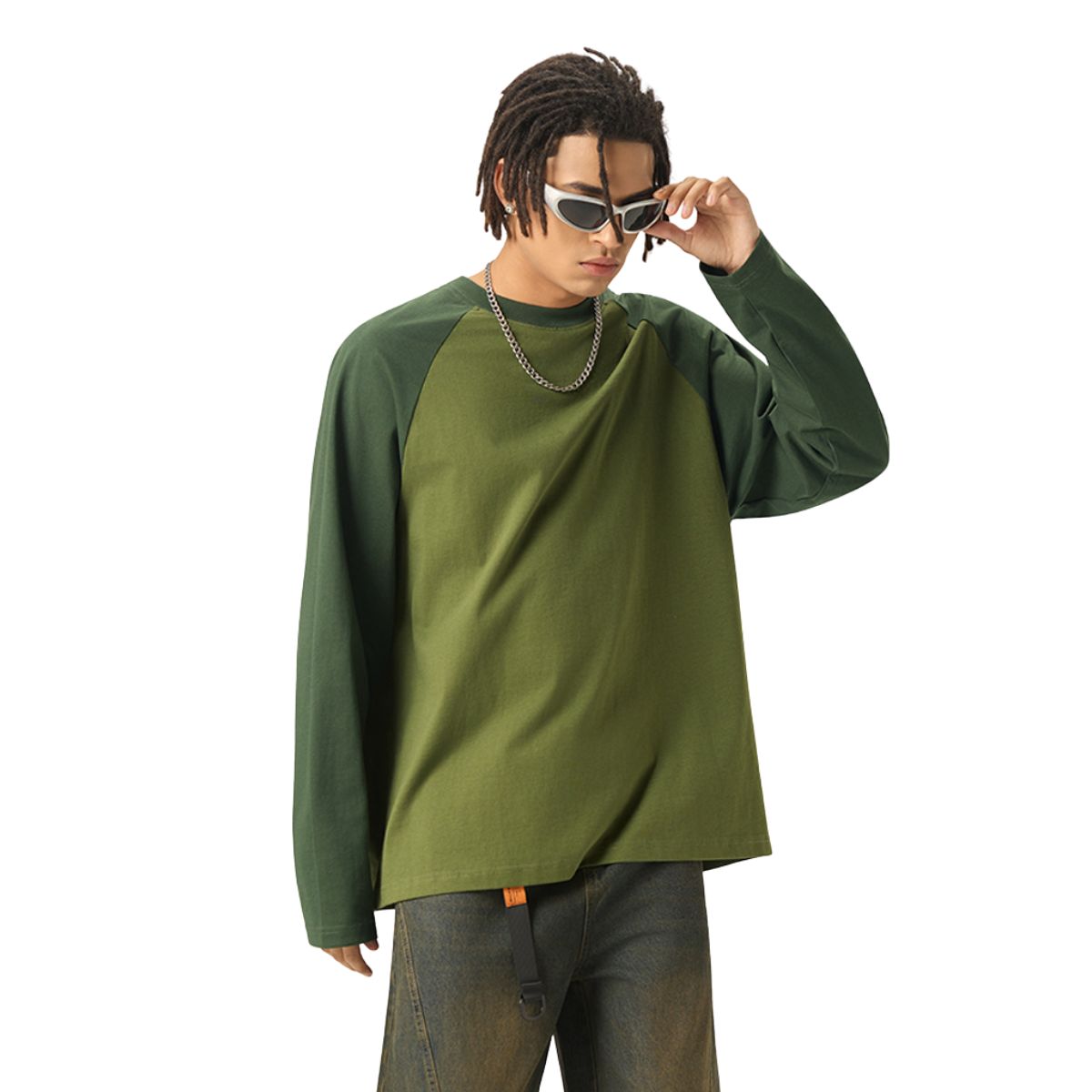 Relaxed Contrasting Colors Raglan Long Sleeve Top 270gsm