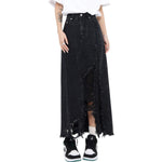 Women's Destroyed Denim Midi Skirt