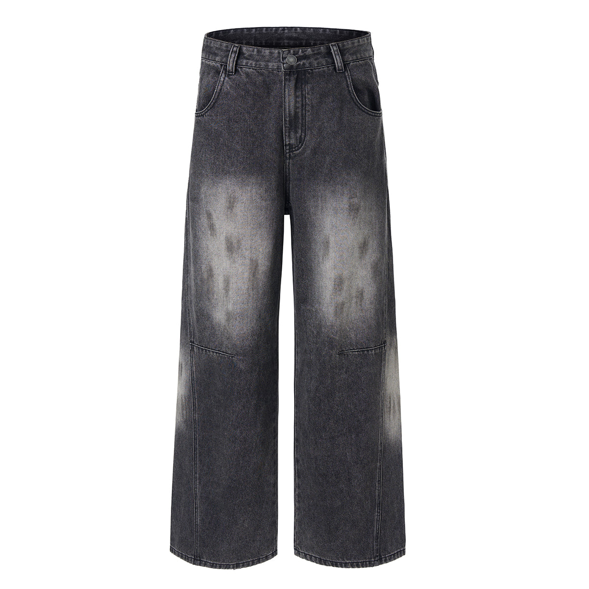 Charcoal Grey Wide-Leg Vintage Washed Jeans