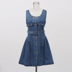 Belted Flared Denim Mini Dress
