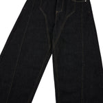 Raw Yellow-Stitch Wide-Leg Curved Baggy Denim Pants