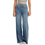 Women's Vintage Whiskered Wide Leg Jeans Stretchy Casual Pants