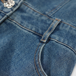 Button Front Halter Neck Denim Midi Dress