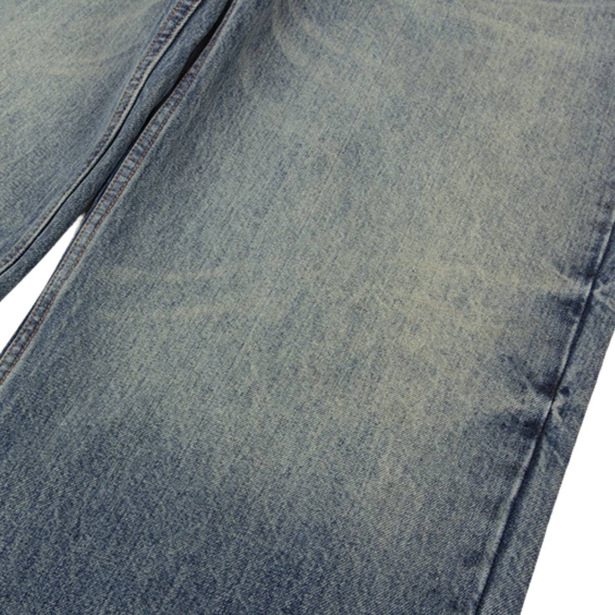 Washed Distressed Wide Leg Straight Denim Jeans