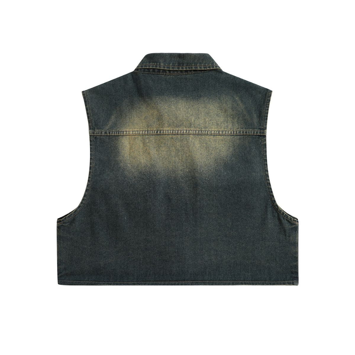 Button-Front Washed Denim Vest