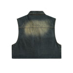Button-Front Washed Denim Vest