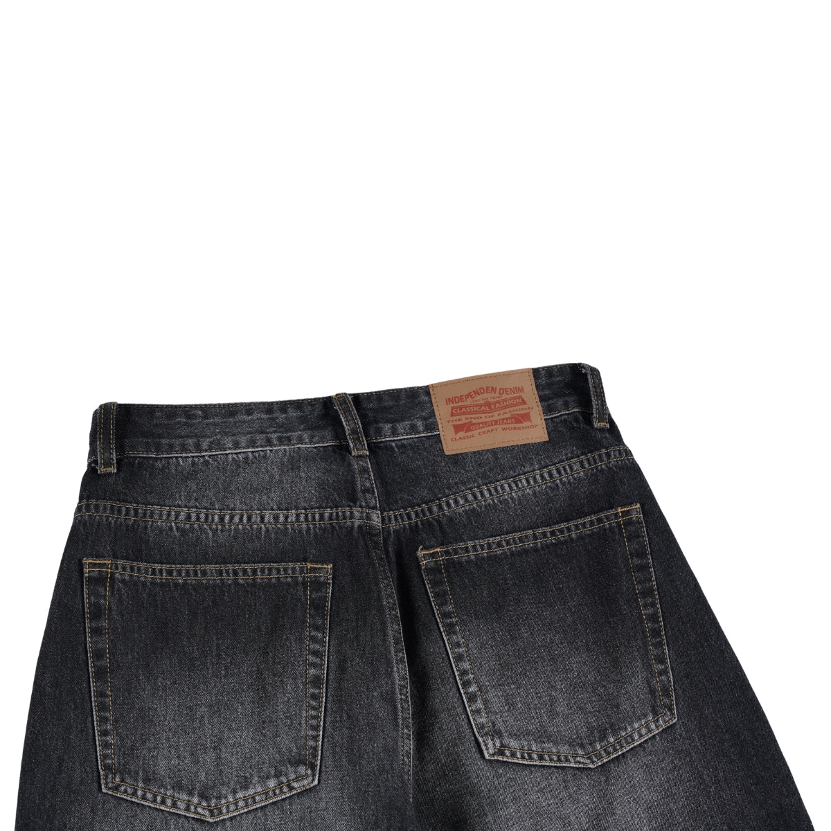 Faded Crackle Wash Baggy Curved Leg Denim Jeans
