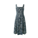 Denim Jacquard Square-Neck A-Line Midi Dress