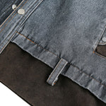 Retro Patchwork Two-in-one Design Functional Style Stand Collar Denim Jacket