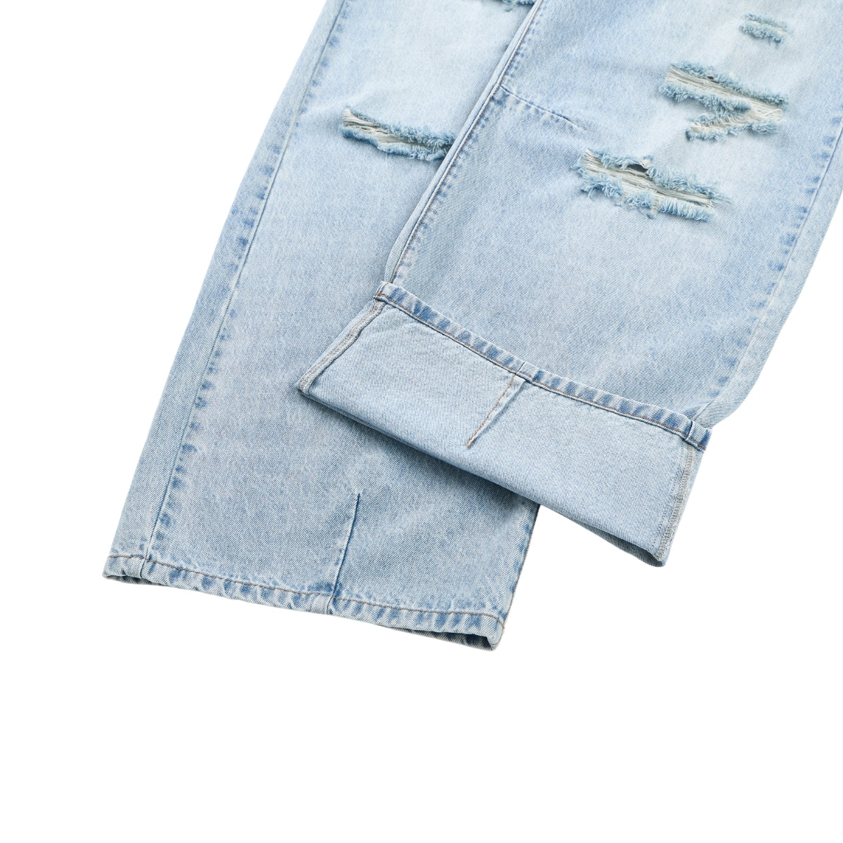 Wash Destroyed Pleated Baggy Jeans