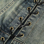 Lace-Up Back Denim Cami Midi Dress