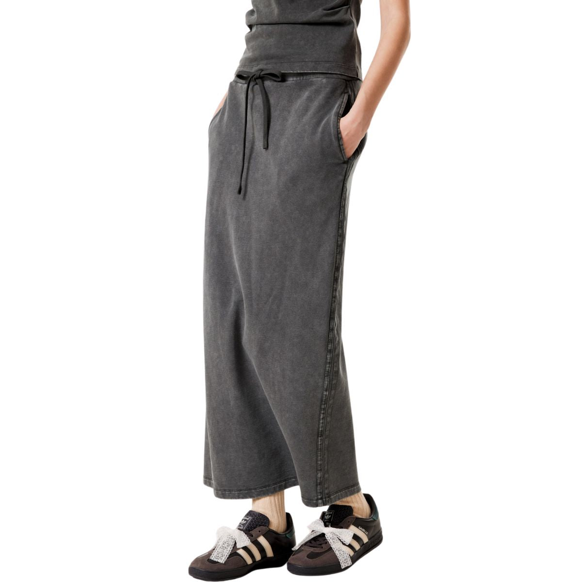 Stone Wash A-Line Maxi Skirt