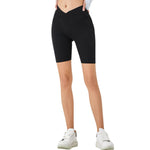 Crossover Waist Washed Stretchy Knit Denim Shorts