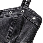 Front-Zip Smocked Denim Mini Dress