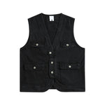 Relaxed V-Neck Denim Cargo Vest