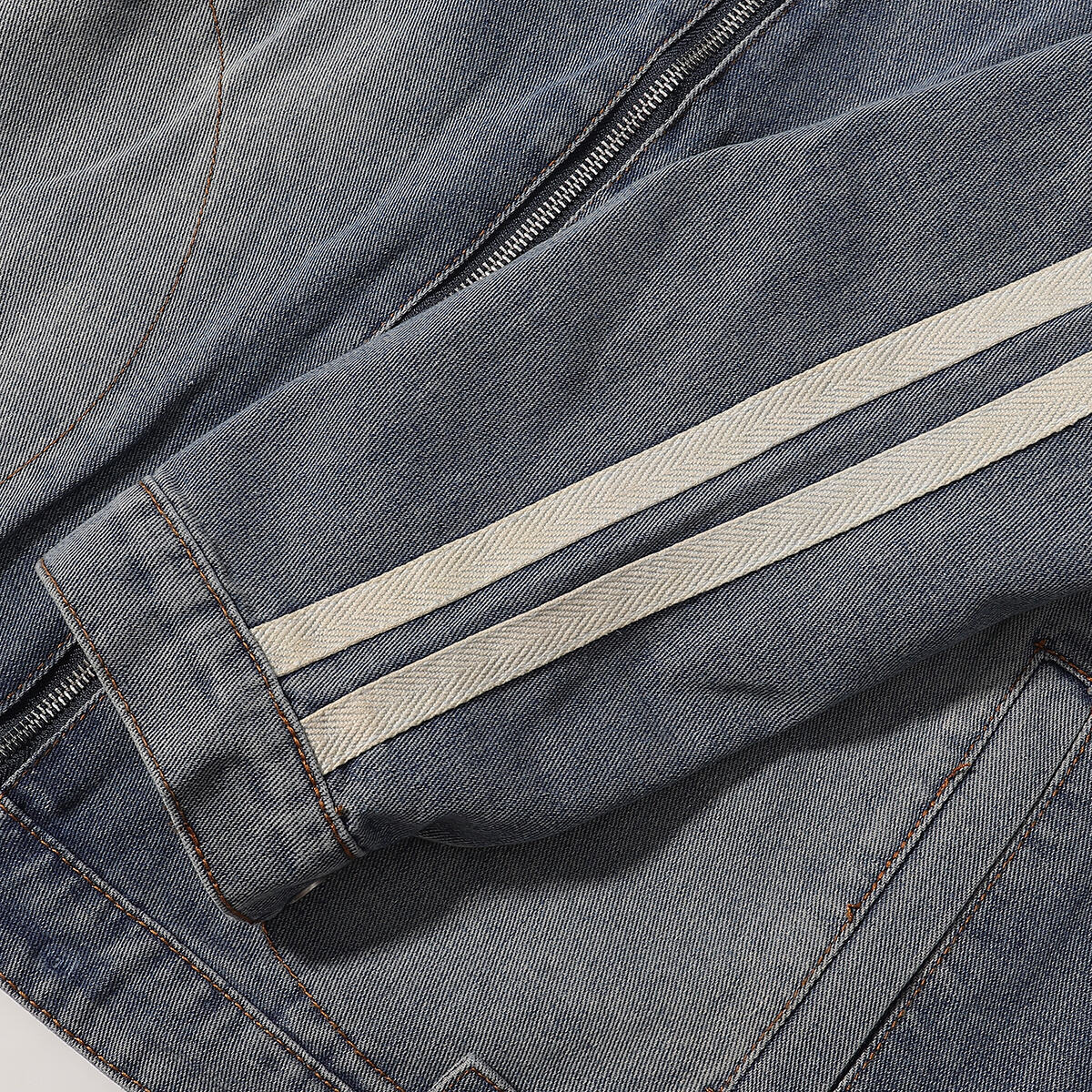 Stand Collar Zip-Up Washed Denim Jacket