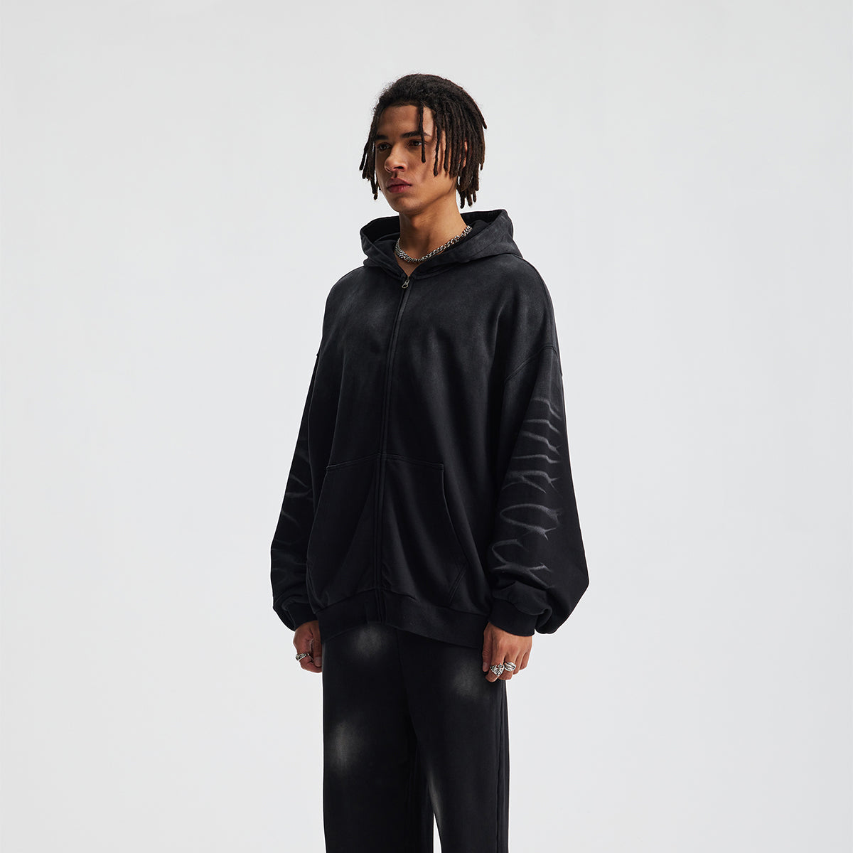 Tiger Stripes Gradient Color Zip Up Hoodie