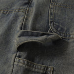 Utility Distressed Straight Leg Denim Jeans