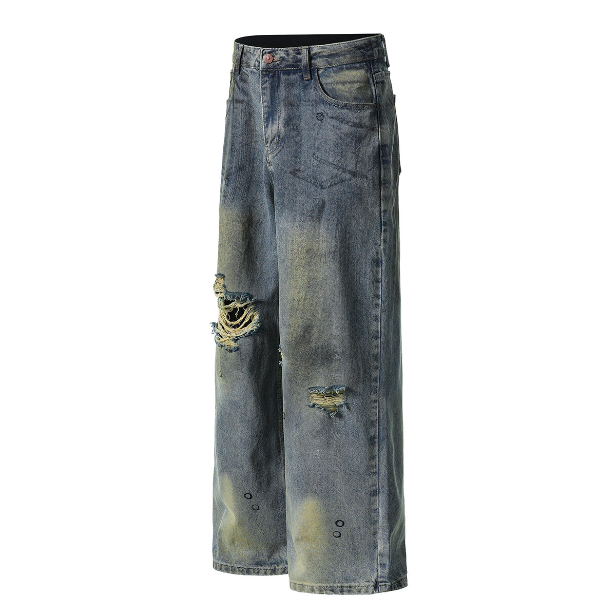Vintage Washed Ripped Wide-Leg Jeans