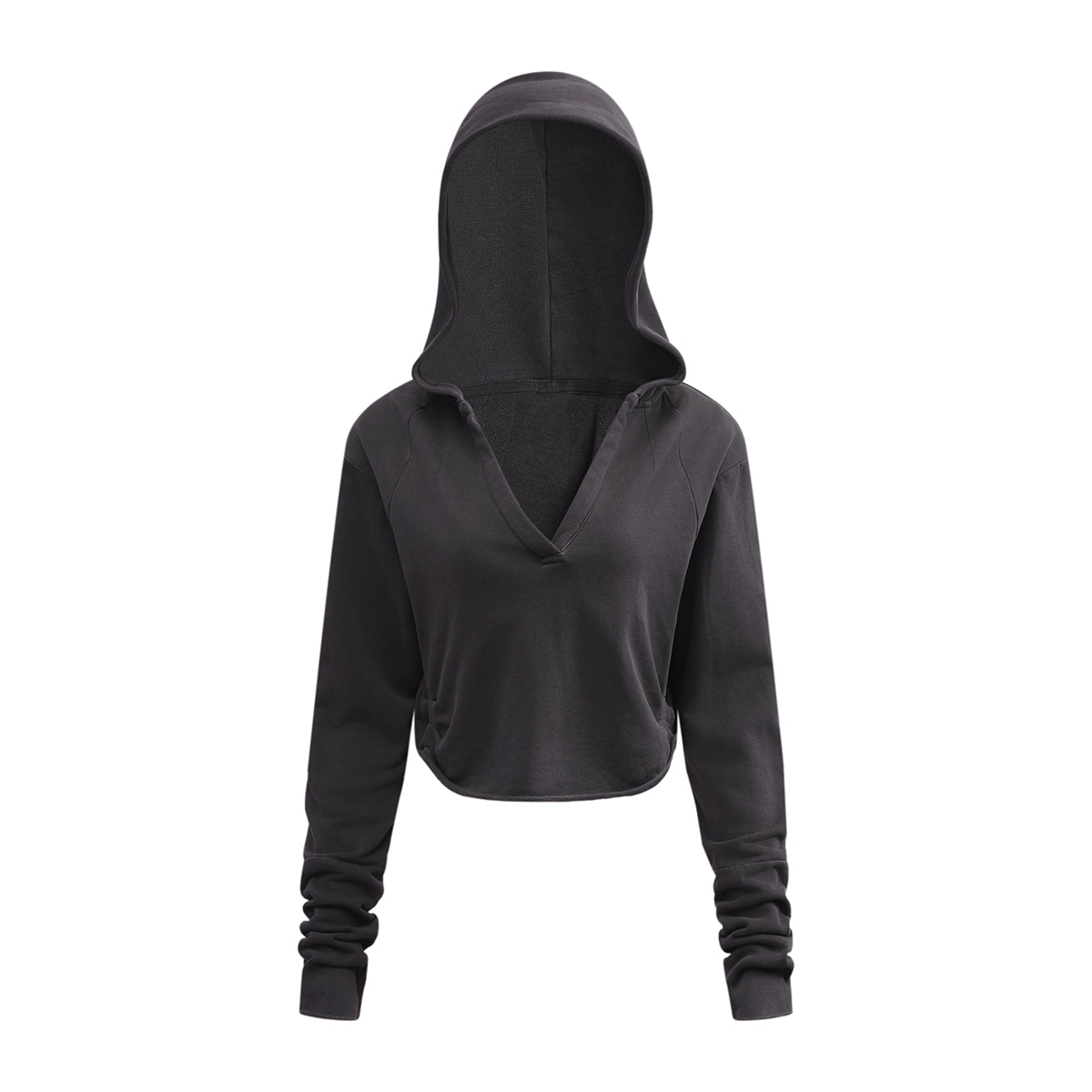 Ruched Waist Cotton Cropped Hoodie