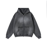 Front-Zip Raw Edge Ripped Hoodie
