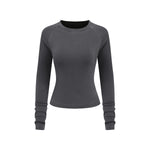 Crew-Neck Long Sleeve Ribbed Top