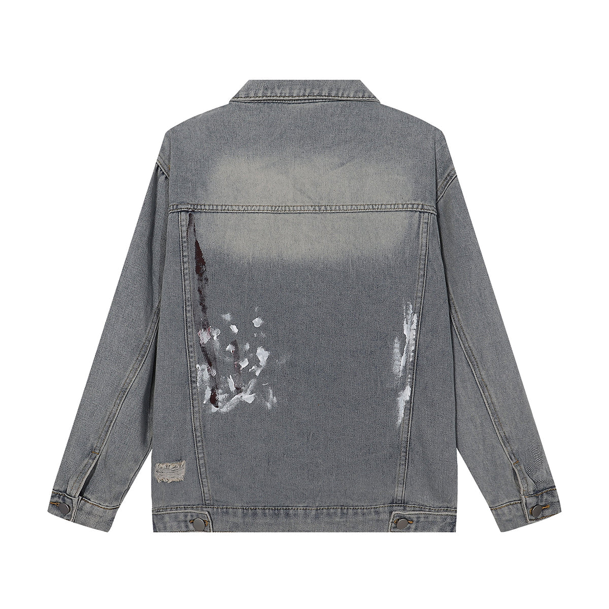 Paint-Spray Ripped Denim Trucker Jacket