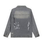 Paint-Spray Ripped Denim Trucker Jacket