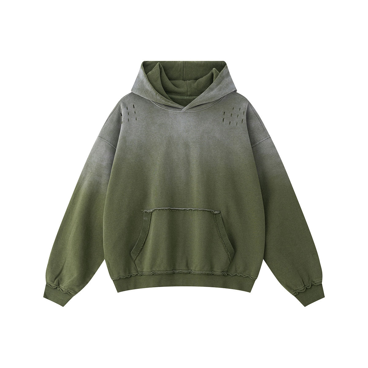 Ombre Raw Edge Kangaroo Pocket Distressed Hoodie
