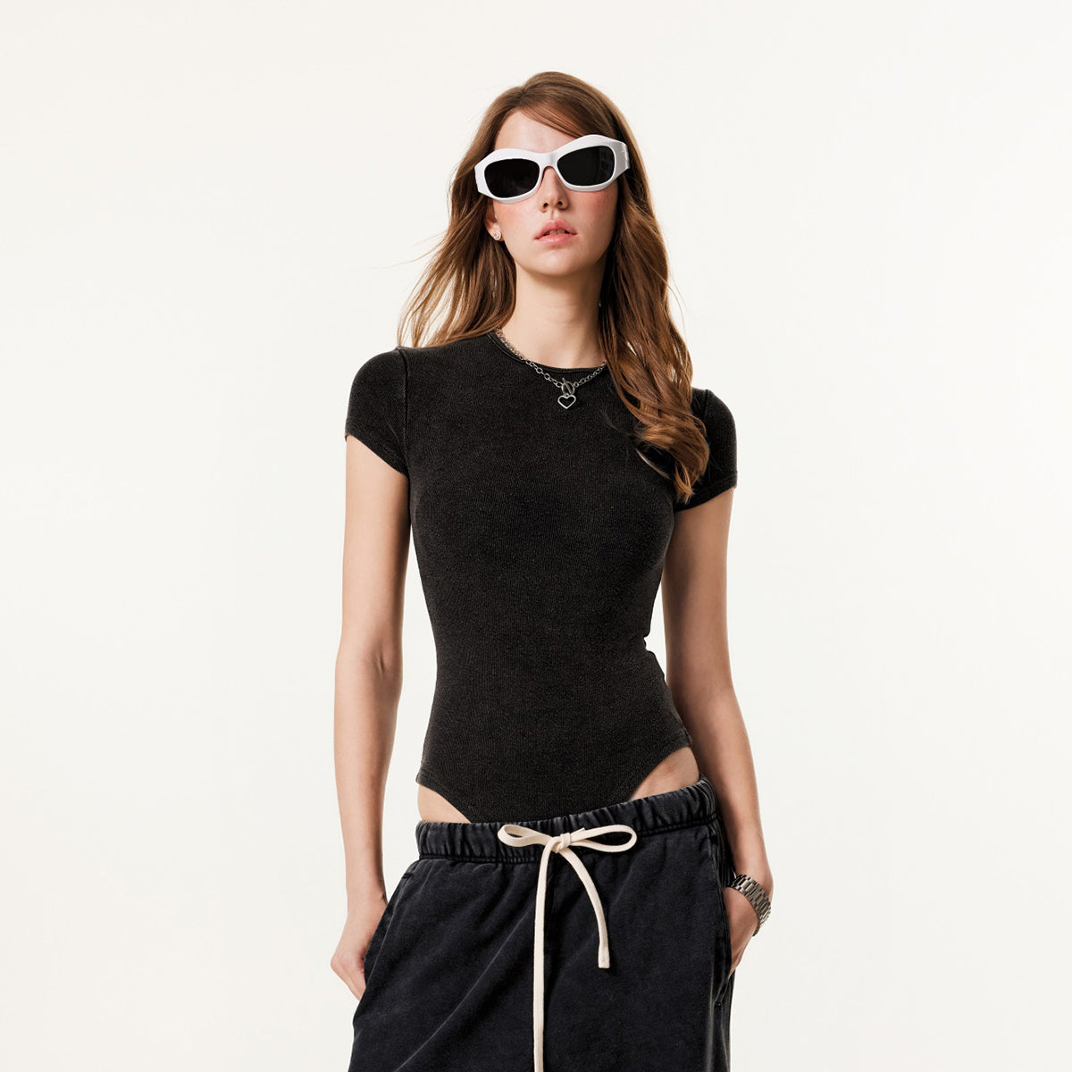 Stone Washed Short-Sleeve Bodysuit