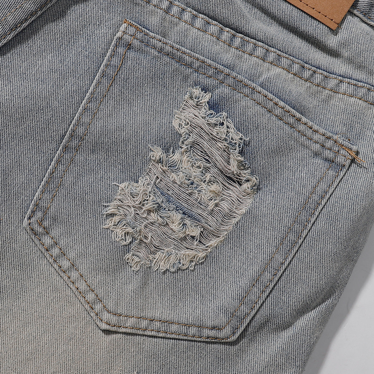 Adjustable Side Buckle Distressed High Waist Shorts