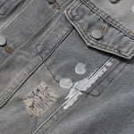 Paint-Spray Ripped Denim Trucker Jacket