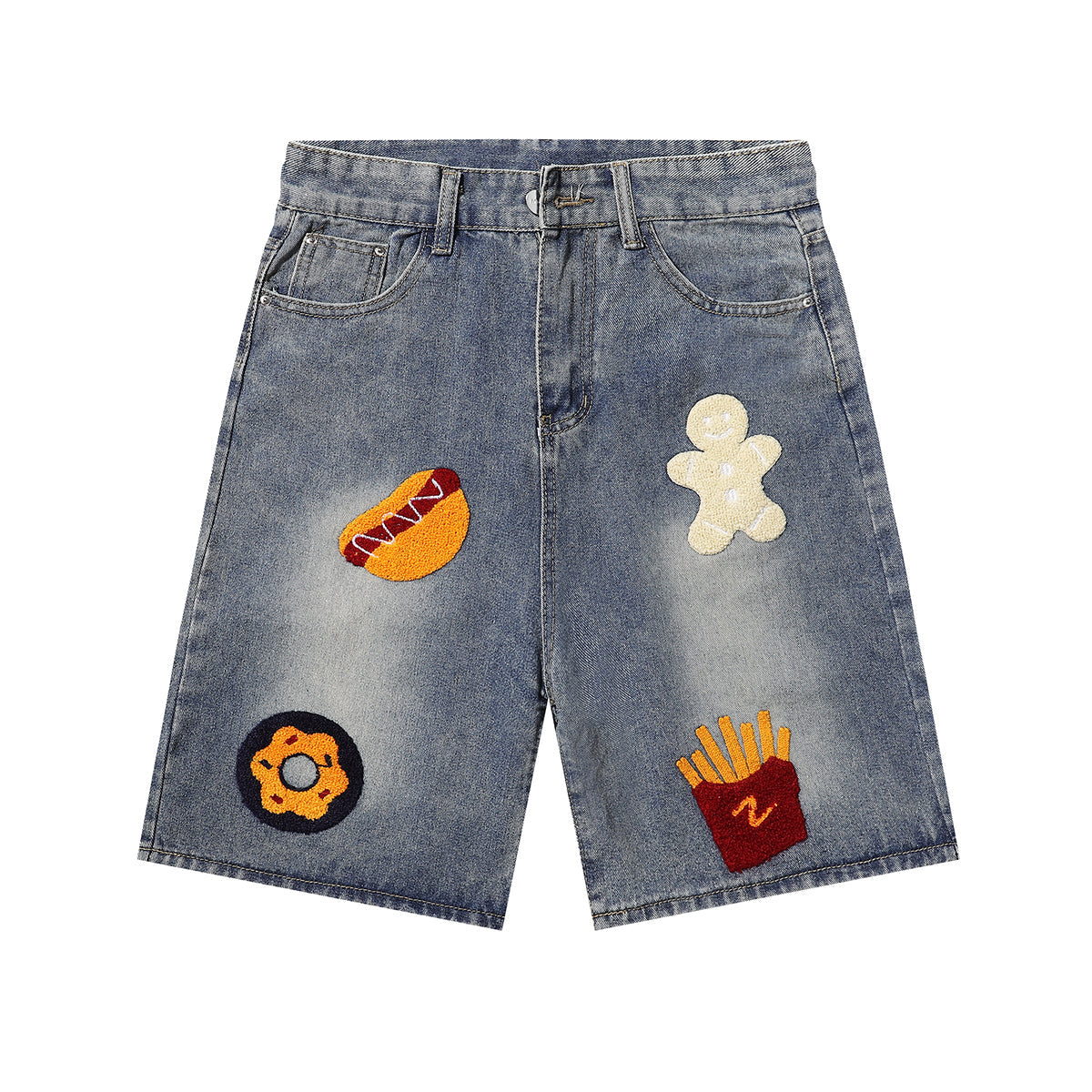 Cartoon Food Embroidery Fun Streetwear Denim Shorts
