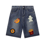 Cartoon Food Embroidery Fun Streetwear Denim Shorts