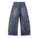 Cross Print Wide Leg Denim Jeans