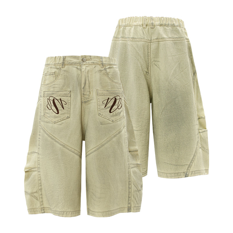 Vintage Washed Embroidery Bermuda Shorts