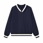 Contrast Trim V-Neck Pullover Sweatshirt