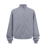 Vintage Zip-Up Ribbed Stand Collar Sweatshirt