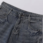 Front Panel Stitching Vintage Washed Denim Shorts