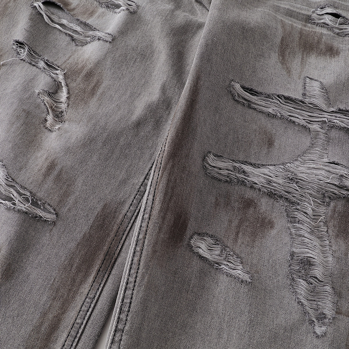 Baggy Fit Distressed Grey Ripped Jeans