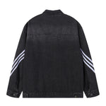 Contrast Stripe Washed Denim Baggy Jacket