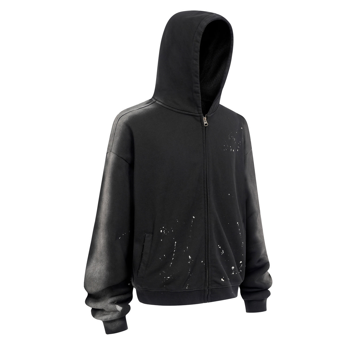 Distressed Paint Splatter Zippered Hoodie