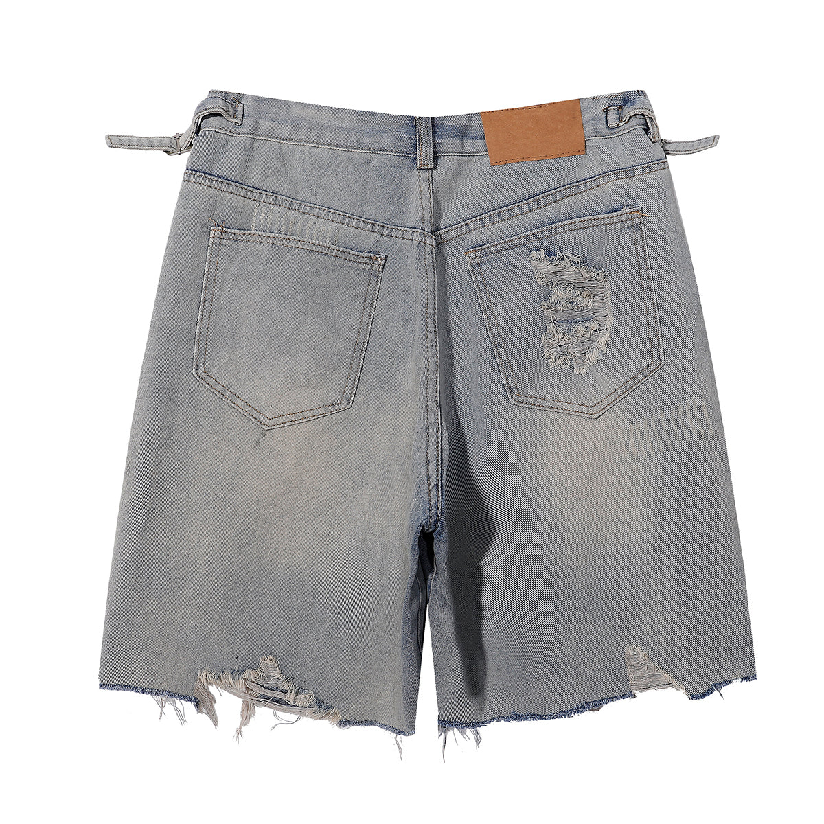 Adjustable Side Buckle Distressed High Waist Shorts