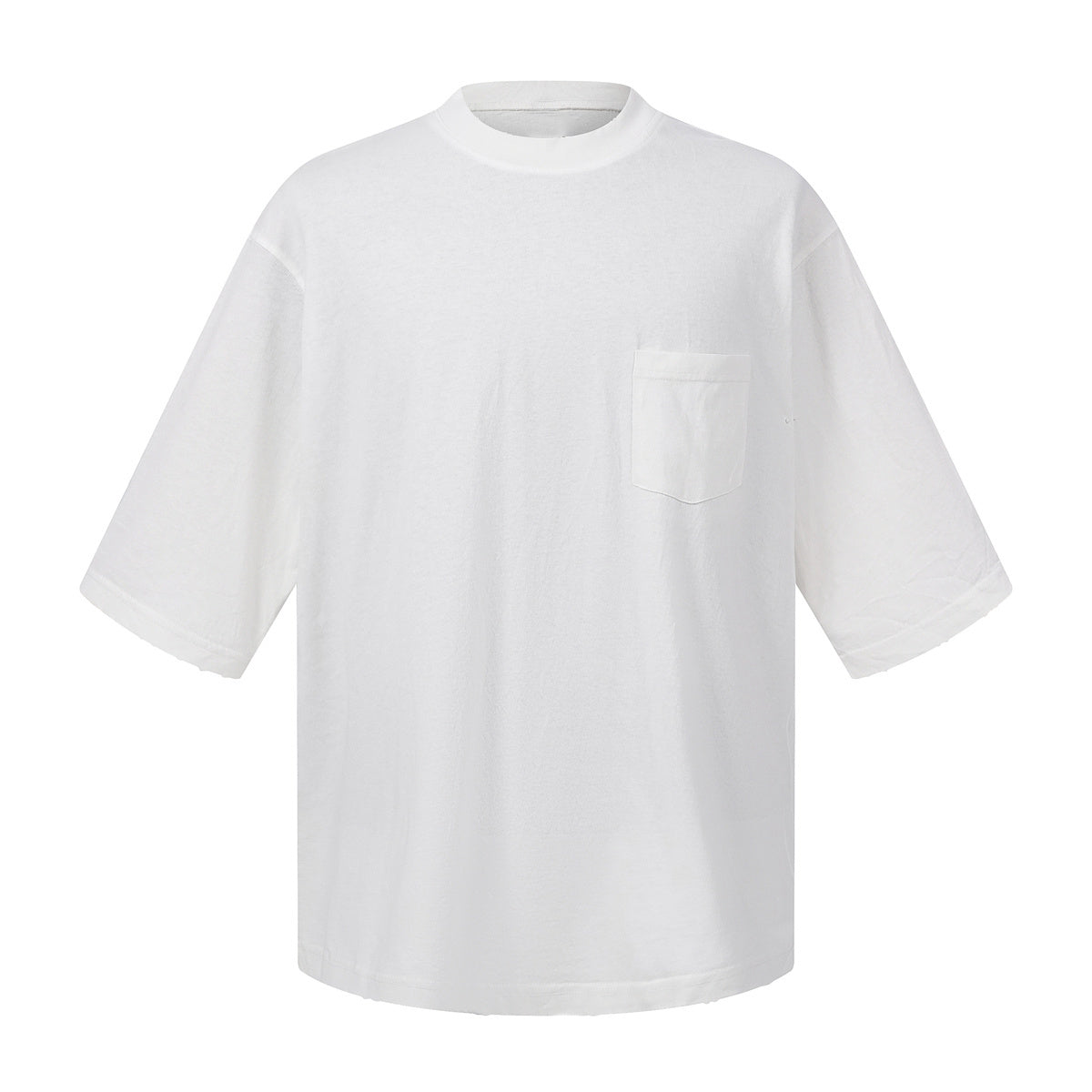 Washed Raw-Edge Pocket Clean Fit Crew Neck Tee