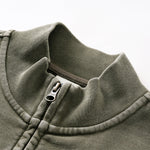Vintage Zip-Up Ribbed Stand Collar Sweatshirt